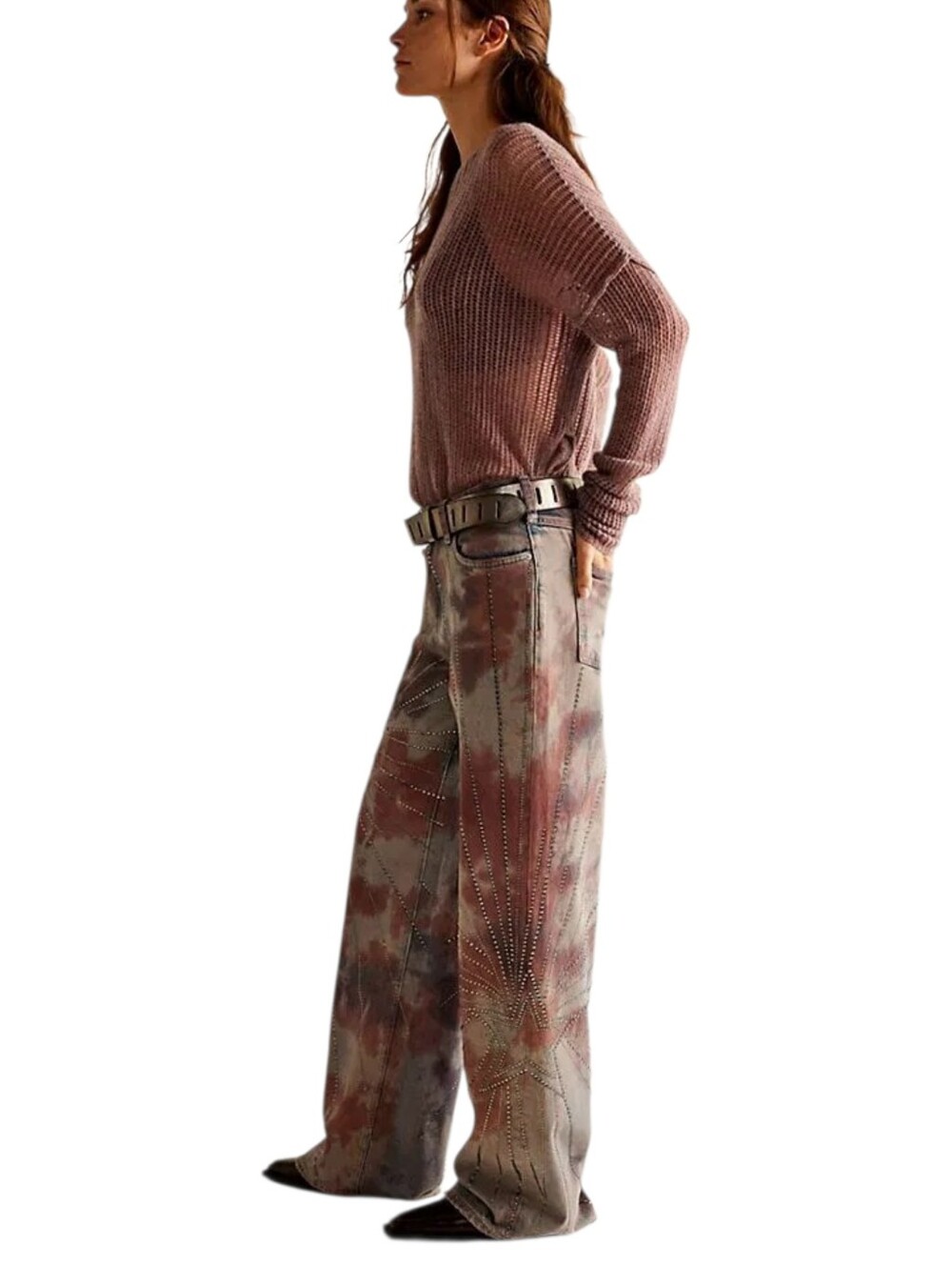 We The Free Aurora Tie Dye Sequin Flare Jeans Mid Rise Y2K Denim 31 NWOT - Picture 3 of 16